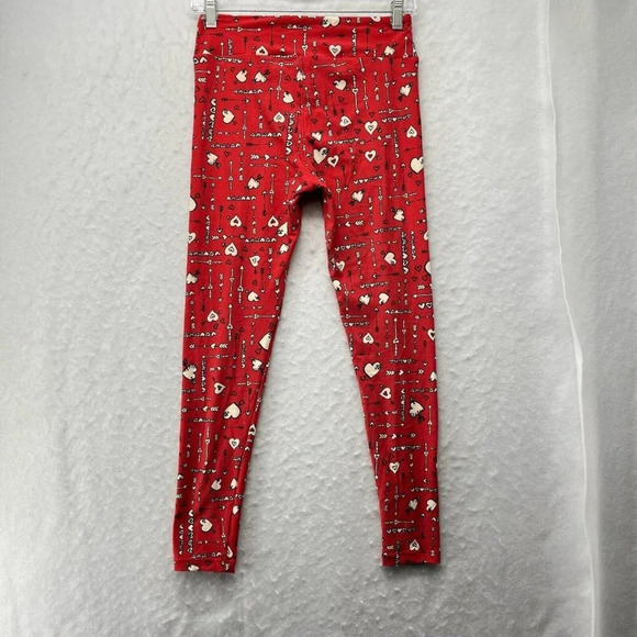 LulaRoe Leggings Women's Sz OS Red Hearts Print Mid Rise Wide Waistband Stretch - Picture 2 of 12